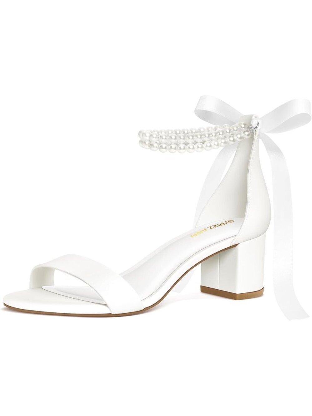 Women's Low Block Chunky Heels Sandals Open Toe White Pearl Ankle Strappy Buckle